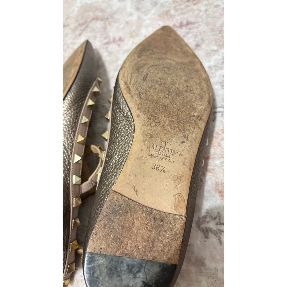 Valentino Women's Rockstud Metallic Leather Ballet Flats Ankle Strap Size 36.5 - Picture 8 of 9